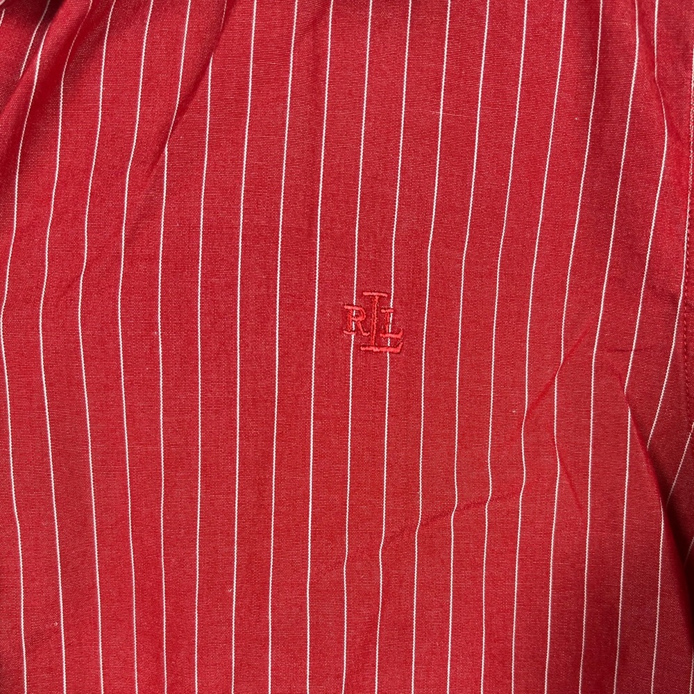 Lauren Ralph Lauren Red Striped Button Down Shirt Split Sleeves Collared Medium - Picture 3 of 8